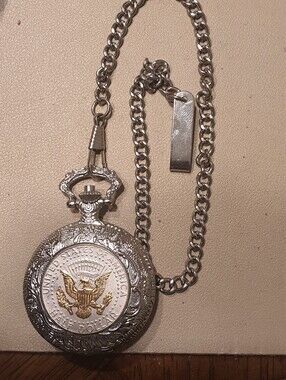 American Coin Treasures Silver/Goldtone Half Dollar Men's Pocket Watch w/Chain